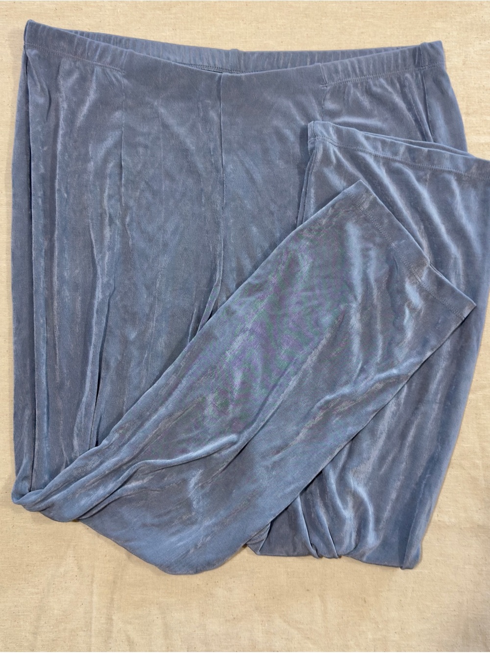 Velvet Wide-Leg Pull-On Pants in Slate Blue